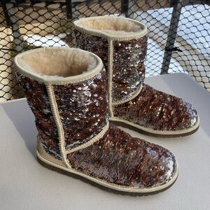 Uggs Short Full Sequin Sparkle Boots Genuine Sheepskin Shearling Boots